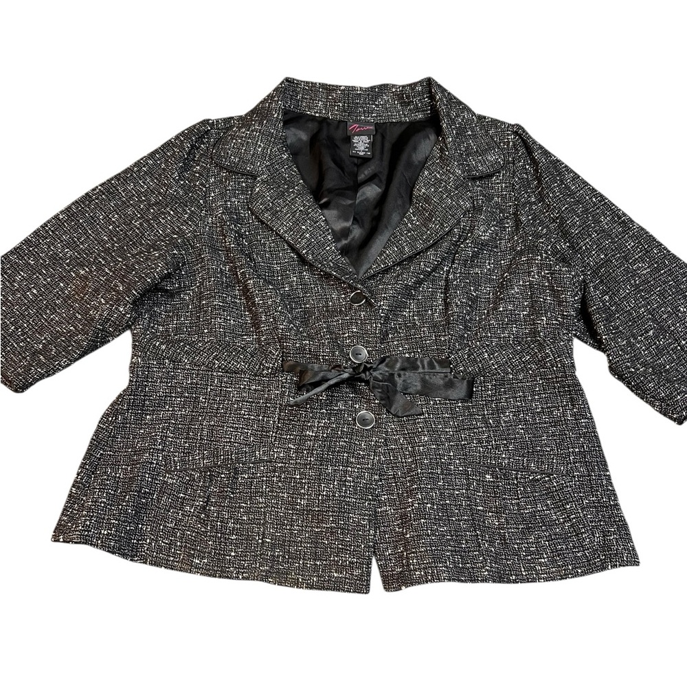 Torrid Women’s Black Tweed Blazer Jacket Size 3 Plus Tie Waist Lined Career Coat